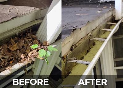 Dirty gutters before after image